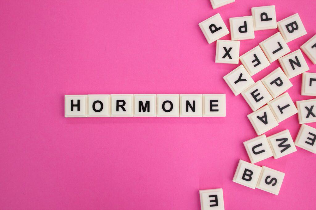 alphabet letters with the word hormone. the concept of women's disease.